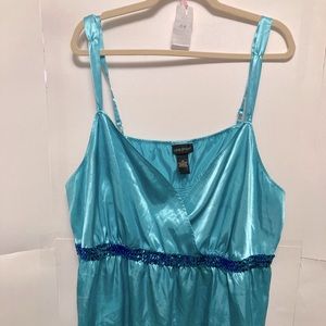 Turquoise Satin Sequin Tank V neck
